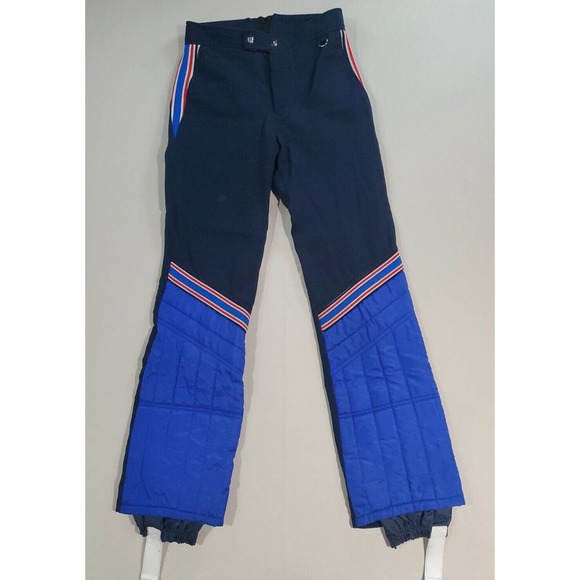 VTG Obermeyer Blue Red Striped Size 16 Ski Snow Pants Side Zip Size 26x28 READ. - Picture 1 of 9